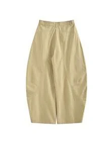 American Vintage Washed Cotton Heavy Patchwork Curved Leg Wide Leg Pants, Relaxed High Street Casual Versatile Slimming Long Pants For Women, Autumn/Winter - Khaki - View 5