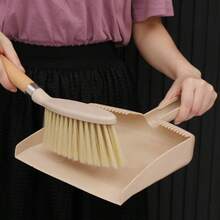 2PCS - 1 Dustpan + 1 Broom 1set Mini Dustpan And Brush Set, Wooden Handle Soft Bristle Cleaning Brush, Portable Hanging Desk Sweeper With Teeth Scraper, Small Broom Dustpan Combo For Desktop, Pet Hair, Keyboard, Home & Car Cleaning - Milky White - View 2