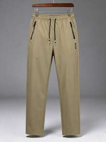Men's Elastic Sports Pants, Lightweight Breathable Running Workout Trousers For Summer - Khaki - View 2