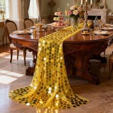 2 pezzi Runner da tavolo romantico in oro con grandi paillettes, centrotavola per feste di compleanno, decorazione per tavoli da ristorante, decorazione per tavoli da casa per riunioni festive, runner da tavolo in oro lucido, perfetto per decorazioni di negozi, celebrazioni di inaugurazione, Natale, Ringraziamento, Capodanno, San Valentino, anniversari, cerimonie romantiche al chiuso/all'aperto, feste in spiaggia, feste di fidanzamento, matrimoni - Dorato - Visualizzare 8