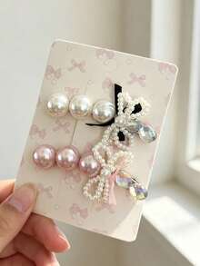 1pc Korean Style Gentle Gradient Draping Pearl Hair Clip, Mini Satin Bow Decor Alligator Hair Clip, Side Hair Clip For Girls Date Atmosphere - Multicolor - View 8