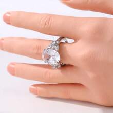 Elegant Butterfly Hollow Ring, Inlaid With Large Round Cubic Zirconia, Women's Finger Ring, Suitable For Wedding, Party, Daily Wear - Silver - View 2