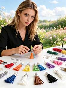 10/30/60/80/100pcs Multi-Color Bright Mixed Faux Suede Tassels With Gold Caps - Rainbow Keychain Charms, Suitable For DIY Jewelry, Crafts And Phone Lanyards, Jewelry Making Accessories - Tassel - View 3