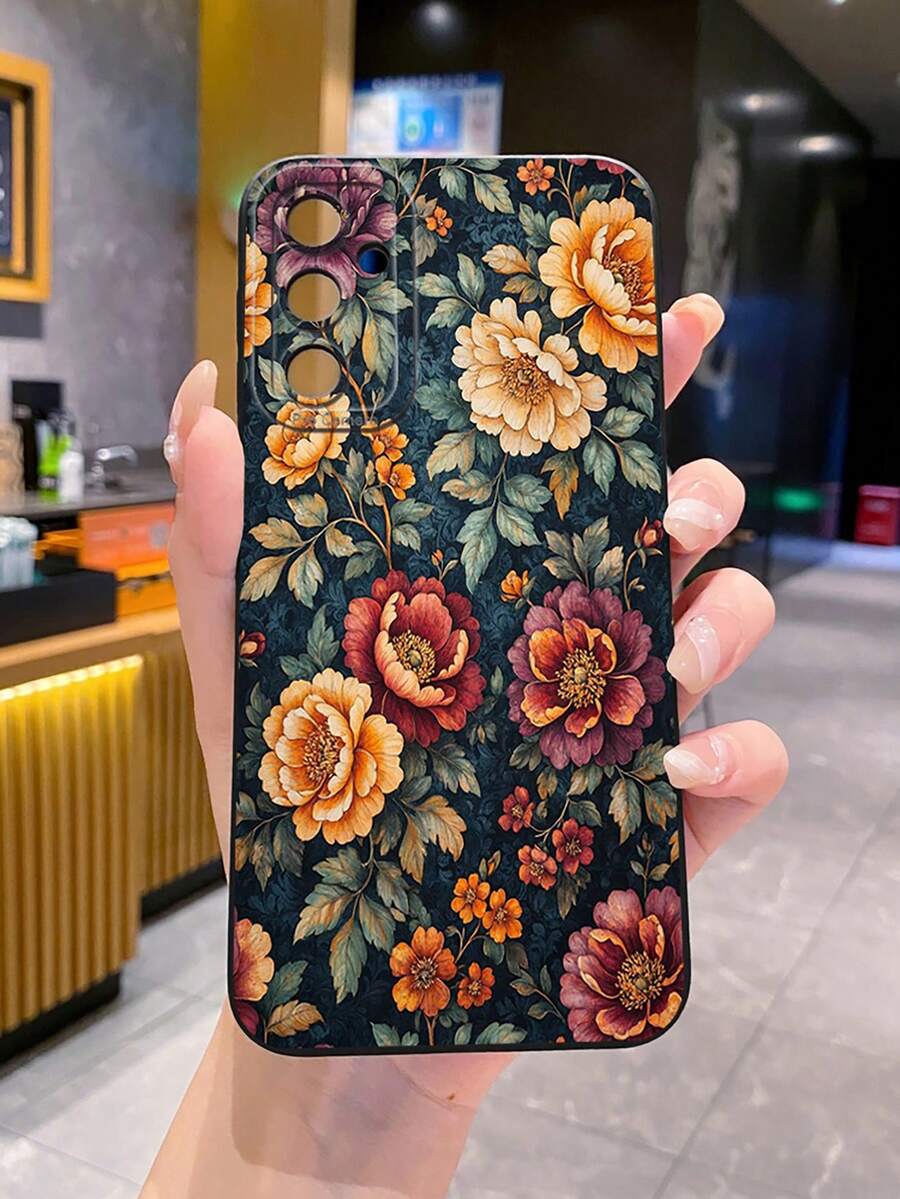 1 buah Casing Pelindung Kamera Ponsel Motif Bunga Pink & Kuning, Dicetak UV, Kompatibel dengan Model /Galaxy/Android - Hitam - View 1