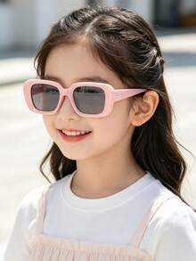 1 PC Boys Girls 6-9Y,Solid Black Slim Rectangle Frame,PC Material,Minimal Retro Eyewear,Summer Playground Daily Matching - Multicolor - View 13