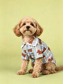 1pc Striped Lace Dog Pajamas, Cute Casual Fashion Pet Shirt With Buttons, Suitable For Small And Medium Dogs And Cats For Indoor And Outdoor Wear - Blue and White - View 3