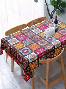 1 pieza Mantel rectangular de poliéster, mantel de estilo bohemio mandala de colores para decoración de fiesta festiva, decoración del hogar - Multicolor - Ver 3