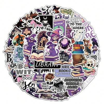 50PCS Halloween Bookish Holiday Cartoon Stickers Halloween Party Decorations Halloween Decor Funny Halloween Decor Vinyl Waterproof Stickers For Water Bottle,Computer,Laptop,Phone,Luggage,Notebook,Fridge