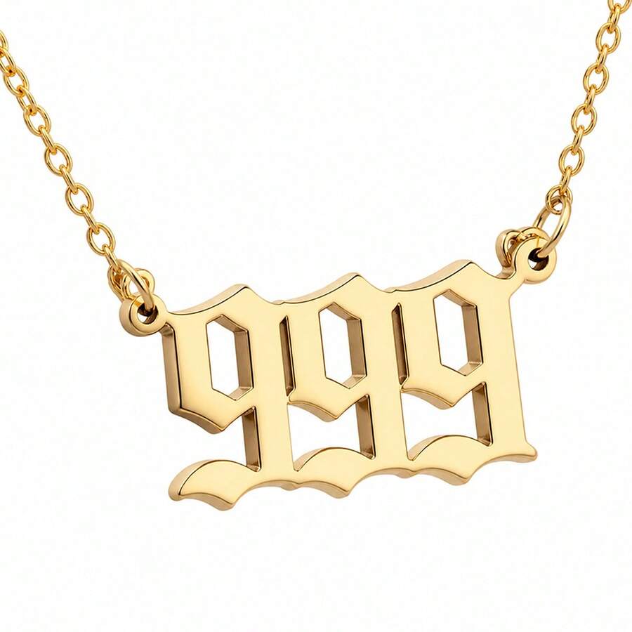 One Piece Stainless Steel Angel Number Pendant Necklace, Vintage Design Gift With Box