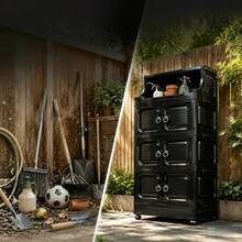 GOLDSNAKE 47 Cm / 18.5 Inch Wide Outdoor Cabinet With Open Storage Compartment On Top, Stackable Water-Resistant Garden Cabinet With Double Doors, Foldable Modular Storage Unit For Garden, Yard, Balcony And Garden Tools - Black - View 5