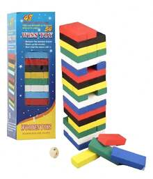 Jenga-Style Wooden Tower Board Game, 54 Blocks - Multicolor - View 4