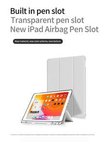 適用於 iPad 11 代 A16 的保護殼，三折平板保護套，智慧休眠/喚醒，全方位防震，霧面 TPU 平板保護殼附筆槽，霧面質感，保護殼，適用於 iPad 9 代、10 代平板保護套，適用於 iPad Air 11 (M4)、Air 11 (M3)、Pro 11 平板保護套 - 淺灰色 - 查看 9