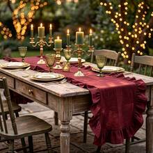 1PC Christmas Solid Color Ruffle Table Runner, Washable And Reusable, Suitable For Living Room, Dining Room, Party, Gathering, Home Daily Decoration, Wedding, Holiday Table Runner - Multicolor - View 1