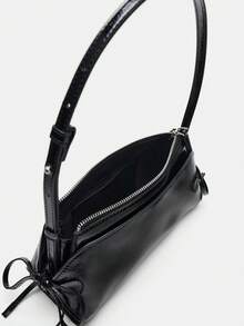 Dedoo Shoulder Bag, Bowknot Decor On Both Sides, Dual Shoulder Straps, Inner Pocket, Dual Outer Compartments, All With Magnetic Closure, Zipper Closure - Black - View 7