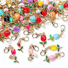 20pcs Mixed Color Tulip Keychains, Enamel Flower Bag Charms, Cute Floral Backpack Pendant Accessories, Suitable As Gifts For Teenagers - Multicolor - View 1