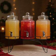Drink Dispenser Set Of 3 - Beverage Dispenser With Stand - Glass Drink Dispensers For Lemonade, Juice, Water, Iced Tea, Punch - 1-Gallon Countertop Party Drink Dispensers - View 1