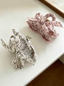 1pc Women New Style Small Floral Bow Hair Claw For Simple At The Back Of The Head - Half-Twist Hairstyle Claw Clip Hair Accessory - Multicolor - View 2