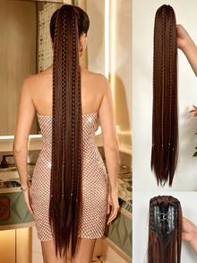 30 Inch Brown Multi-Color Gradient Straight Synthetic Ponytail Wig (Braided Design); Suitable For Women To Wear On Christmas, Halloween, Music Festivals, Parties And Daily Life. - Multicolor - View 15