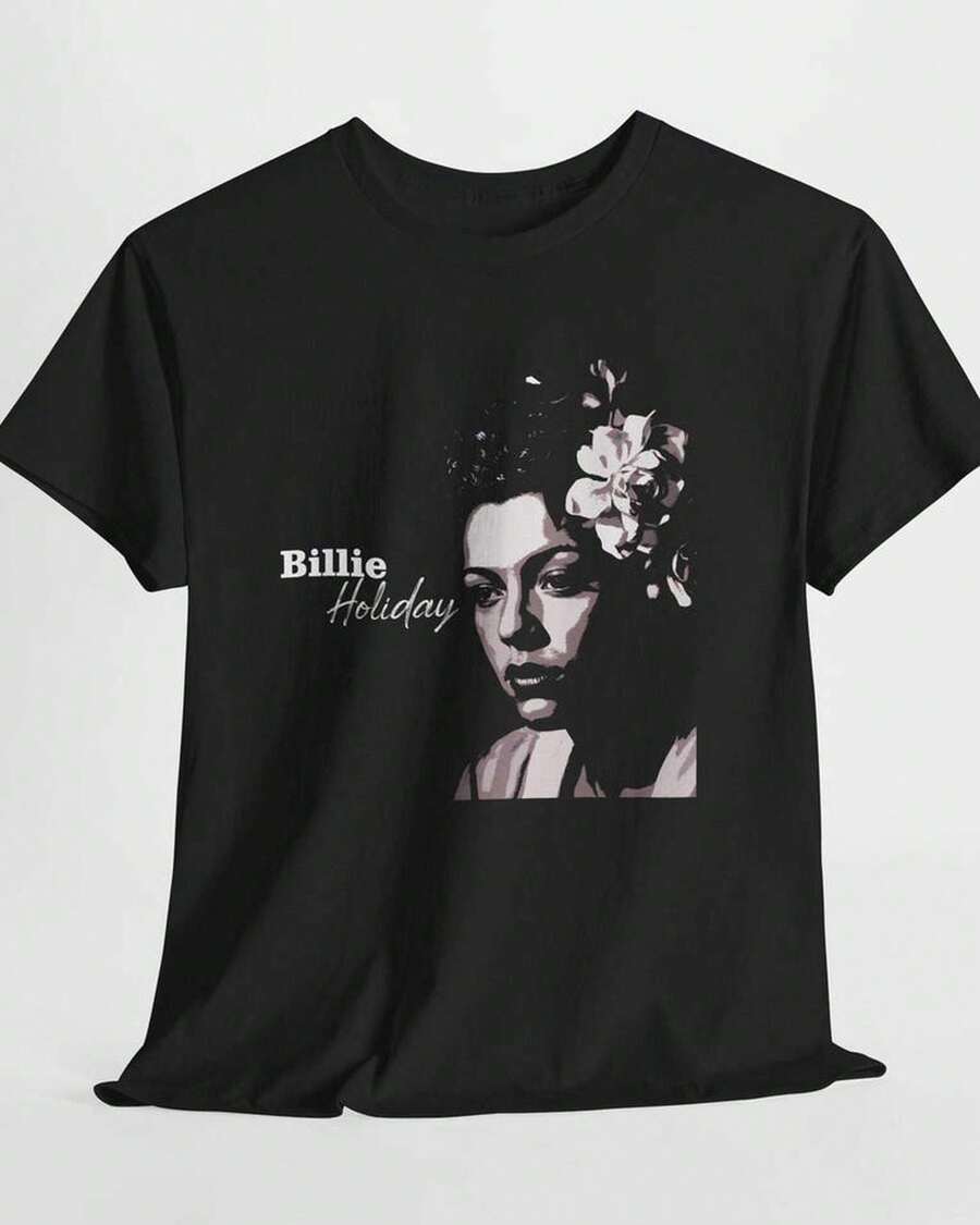 Billie Holiday Classic Portrait Vintage Jazz Singer Unisex Tee T Shirt - 黑色 - 查看 1