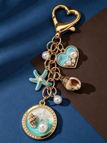 1Pc Ocean Keychain, Bag Charm, Shell Ornament, Heart Clasp Keyring, Alloy Pendant, Handbag Accessory, Coastal Decor, Travel Charm, Gift Ornament - Multicolor - View 6