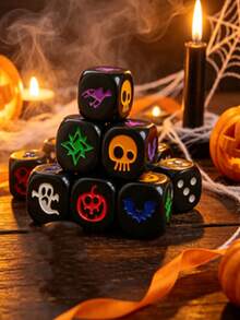 6-Sided Engraved Acrylic Halloween Dice, MTG Magic Tabletop Game Spell Counter Dice, Skull Pumpkin Ghost Pattern Dice, Halloween Party And Tabletop RPG Game Gift (6pcs/Box) - Multicolor - View 8