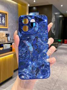 1 buah Casing Ponsel Pelindung Kamera Motif Kupu-kupu Biru dengan Gelombang Air, Dicetak UV, Kompatibel dengan Model /Galaxy/Android - Biru - View 2
