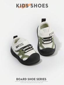 1 Pair Infant Toddler Colorblock Closed-Toe Double Strap Flat Retro Sneakers For Daily Wear And Outfits [Select By Actual Cm Inner Length] - Black - View 3