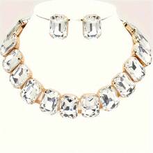 Exquisite Sparkling Multi-Layer Rhinestone Necklace & Earrings Jewelry Set, Bridal Wedding Banquet Women Evening Dress Jewelry Accessories - Gold - View 5