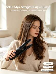 2-In-1 Portable Hair Straightener And Curler, Wireless Ceramic Heating Plate, Rechargeable Cordless Hair Clip, Upgraded Smart Temperature Control Anti-Scald, Suitable For Party And Travel - Multicolor - View 2
