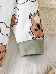 Cute Cartoon Koala Print Baby Boy Footed Jumpsuit + Hat + Bib + Gloves - Green - View 9