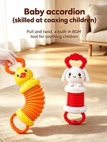 Soft Silicone Cartoon Duck Rabbit Accordion Baby Rattle Teether Toy, Stretchable And Foldable Sensory Musical Crib Toy With Crisp Bell Sound, Hand-Grip Chewable For Teething Relief, Montessori Early Education Fine Motor Skill Training Calming Soothing Toy, Lightweight Portable Travel And Tummy Time Play Toy, Ideal Gender-Neutral Baby Shower Registry Gift For Newborns, Toddlers, Boys And Girls Up To 18 Months - Multicolor - View 9