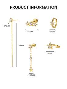 1pc Hot-Selling S925 Sterling Silver Star-Shaped Cubic Zirconia Stud Earring, Fashionable And Versatile, Suitable For Various Outfits - Single - View 5