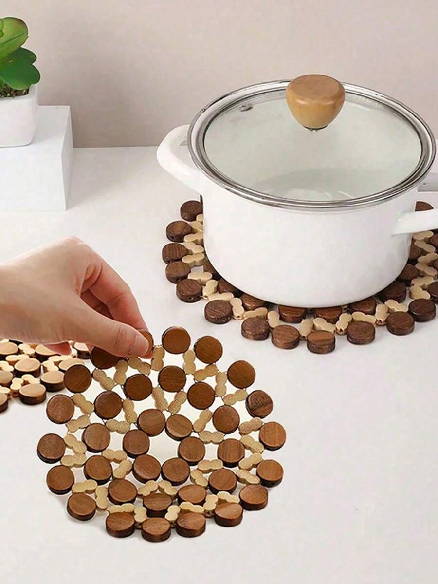 3Pcs/1pc Wooden Heat Resistant Coasters, Non-Slip Trivets, Table Mats, Cup Coasters, Pot Holders, Bowl Pads, Anti-Scald Placemats, Washable Easy Clean Dining Table Decor For Home, Parties & Restaurants - View 1