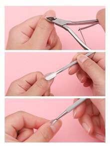 2/1pc Stainless Steel Nail Salon Cleaning Tool Steel Pusher Dead Skin Pliers - Silver - View 4