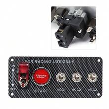 12V Racing Car Engine Ignition Switch Panel: Start Button And Toggle Switch Combo, Carbon Fiber Look Dashboard Mounting Kit For Car, Truck, And Boat, Universal 12V Start Panel With LED Indicator, Racing Sports Accessory - A - View 2