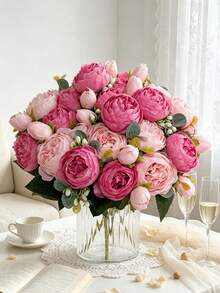 1/3/60pcs Artificial Peony Flower Bouquet, Faux Rose Bouquet, Bulk Exquisite Flower Arrangement, Silk Peony, Suitable For Home Party Wedding Decoration, Bridal Table Centerpiece, Valentine's Day Decor, Birthday Gift, Graduation Ceremony And More - Pink - View 1