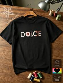 Sweet Bakery Dessert Lettering Graphic Tee, Casual Cotton Short Sleeve T-Shirt, Women - 黑色 - 查看 2