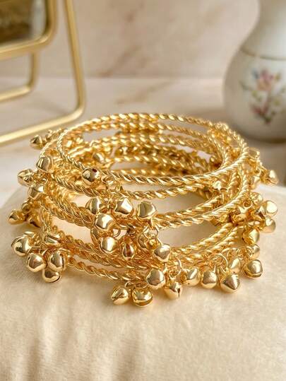 8 chiếc vòng tay nữ mạ vàng đánh bóng, phong cách thời trang Châu Âu & Mỹ với charm chuông, phù hợp cho các cô gái đeo hàng ngày phong cách thường nhật