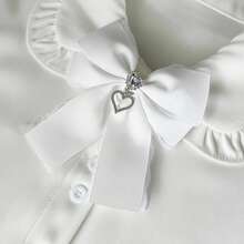 1PC Ribbon Lace Bow Tie, Heart-Shaped Crystal Pendant Rhinestone Decor, Beautiful And Sweet, For Clothing Decoration, Women's Dress/Shirt Collar, Preppy Halloween Decoration - White - View 3