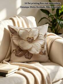 1pc Faux Embroidered Floral Throw Pillow Cover, Digital Printed Soft Short Plush, Zipper Closure, Suitable For Living Room, Bedroom, Office Decor - Hand Washable (Pillow Insert Not Included), Decorative Pillow - Multicolor - View 6