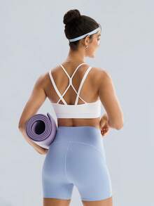 Tender Angel Thin Strap Criss-Cross Back Sports Bra, Backless Yoga Bra For Daily Fitness And Versatile Wear - White - View 4