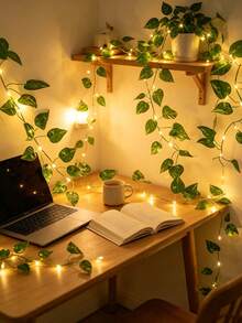 1pc LED Green Leaf String Lights, Artificial Ivy Fairy Lights, Green Leaf Design, Battery Operated, Suitable For Indoor/Outdoor Wall Decoration, Party, Christmas And Holiday Atmosphere Creation, Holiday Lighting, Holiday Decoration, Atmosphere Lighting, Durable Hanging Lights, Home Decor, Party Arrangement, Warm Atmosphere Accent - Green Ivy String Lights - View 5