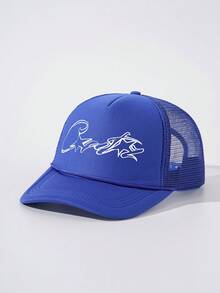 1pc Star Graffiti Embroidered Foam Front Mesh Back Trucker Hat, Dual-Tone Breathable Summer Dad Cap - A - View 10
