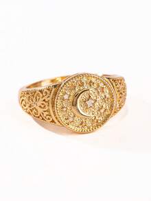 A Vintage-Style, Openwork Star And Moon Pattern Wide Ring For Women, Suitable For Parties, Everyday Wear, And A Top Choice For Gifting. - Multicolor - View 6