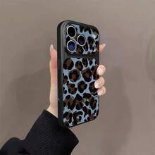 Luxury Shiny Leopard Print Lens Protection Phone Case, Compatible With 17 Pro Max, 16, 15, 14 Pro Max, 13, Fashionable Creative Unique Back Cover - Blue - View 4