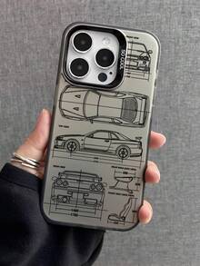 汽車工程製圖手機殼，黑白線條藝術跑車三視圖圖紙附尺寸標記，硬核機械風，適用 17/16/15/14/13 Pro Max 及多款其他機型，全包防摔耐磨，手感舒適，適合喜愛工業設計與汽車文化的用戶，兼具實用保護與視覺美感，兼容 、Galaxy - 彩色 - 查看 6