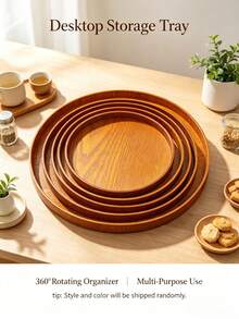 1pc Camel Color Natural Solid Wood Round Multi-Size Rotating Slouchy Susan Tray, Coffee Tea Spice Storage, Refrigerator Organizer, Kitchen Tableware Display, Steak Sushi Board, Summer Holiday BBQ Picnic Graduation, Back To School Essential, Random Color - View 11