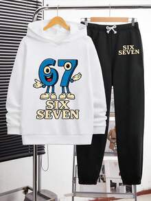 Bộ áo hoodie và quần dài nỉ ấm họa tiết kỹ thuật số cho bé trai - trắng - Xem 1