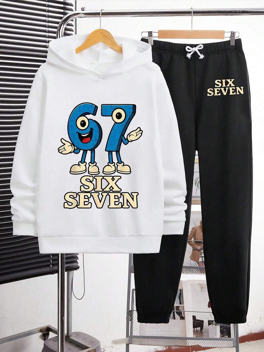 Bộ áo hoodie và quần dài nỉ ấm họa tiết kỹ thuật số cho bé trai - trắng - Xem 1