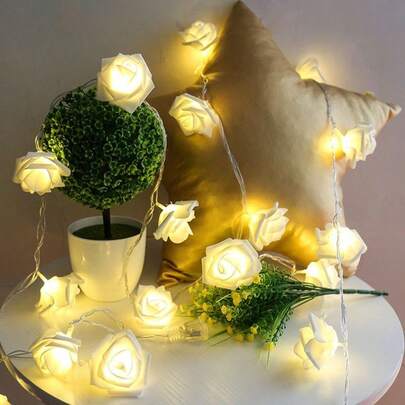 Colorful Rose Flower String Lights Warm White Battery Operated For Wedding Party Birthday Festival Indoor Outdoor Cute Home Decorations,Valentine's Day